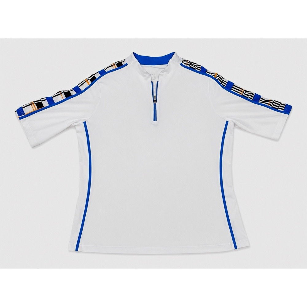 TIBI Women's Colorblock White/Blue 1/4 Zip Mock Neck Active Top Size L